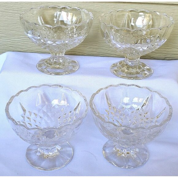 4 Cristal d'Arques Longchamp Footed Bowls Fruit Dessert Scalloped Rims - Picture 9 of 9